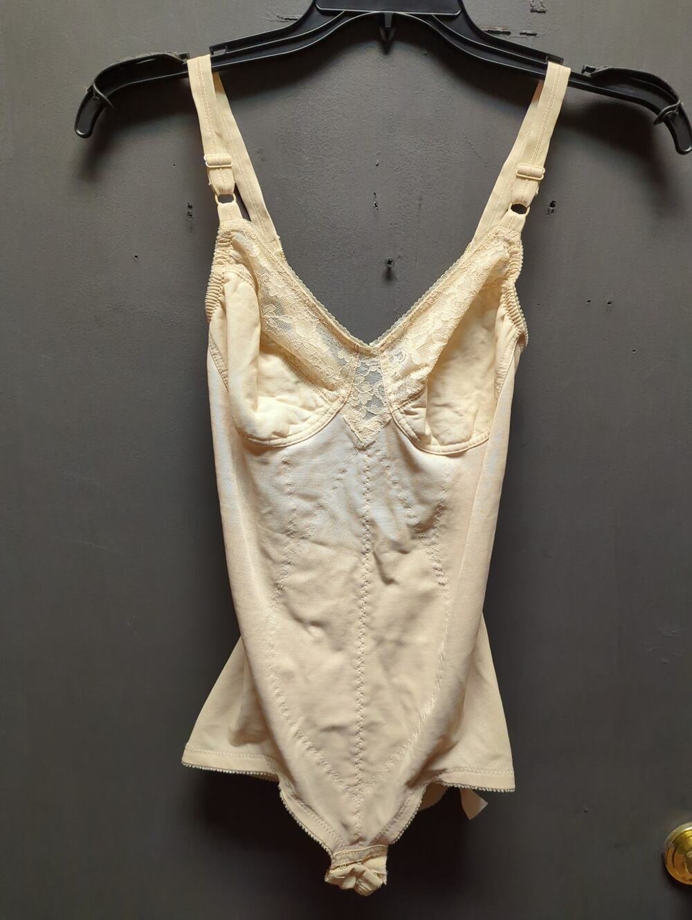 Vintage Slimlook 36C M/L Nude Bodysuit Girdle 1960s Shapewear One Piece GLAMOUR